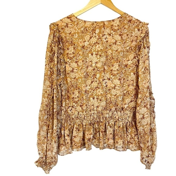 NWT‎ Express Fall Mustard Yellow Floral Flowy Shirt Boho Bohemian - Picture 2 of 6